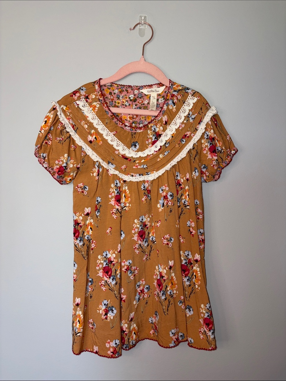 Matilda Jane Mustard Floral Lace Yoke Top Size 10